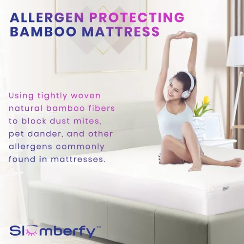 Vista 2 de Protector de colchón impermeable de Slumberfy Protector de colchón hipoalergénico de bambú Tela de jacquard natural + transpirable Funda