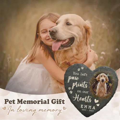 Vista 5 de Sympathy Pet Bereavement Piedra en forma de corazón con huella de perro, placa personalizada para decorar cementerios, recuerda a tus seres queridos