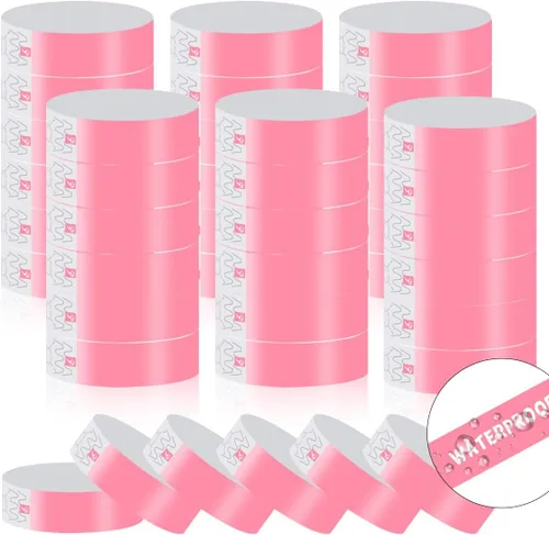 Vista 13 de 600 pulseras de papel para eventos, bandas de muñeca resistentes al desgarro, bandas impermeables de neón, desechables, pulseras adhesivas