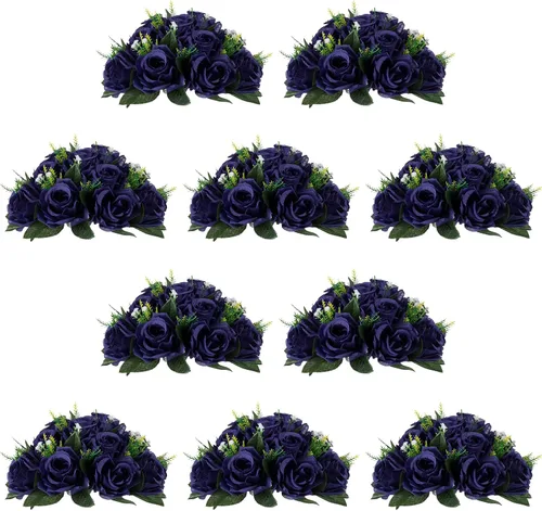 Vista 21 de NUPTIO Arreglo de Bolas de Flores en Ramo - 2 Piezas de 9.5 Pulgadas de Diámetro Bolas de Flores Falsas Carmesí Rosas para Centros de Mesa Mesas