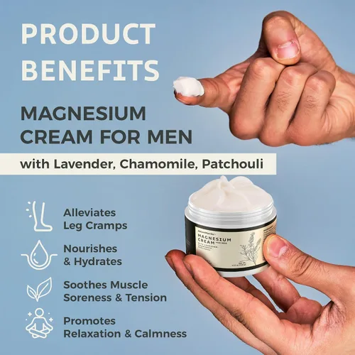 Vista 2 de Crema de magnesio para dormir y calambres en las piernas: loción calmante de magnesio con lavanda, manzanilla, pachulí para el cuerpo - calmante
