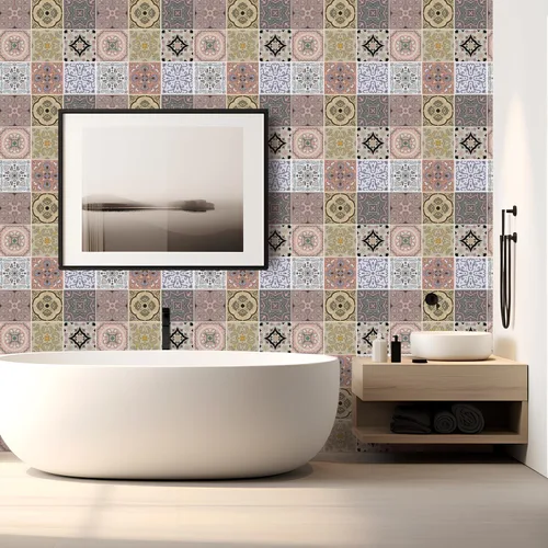 Vista 5 de TOARTi Calcomanías mexicanas retro, calcomanías para salpicaduras de Talavera, 18 piezas de mandala vintage para pared, calcomanías de pared