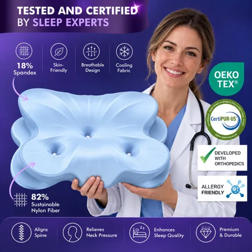 Vista 6 de Almohada cervical de espuma viscoelástica, alivio del dolor de Azul