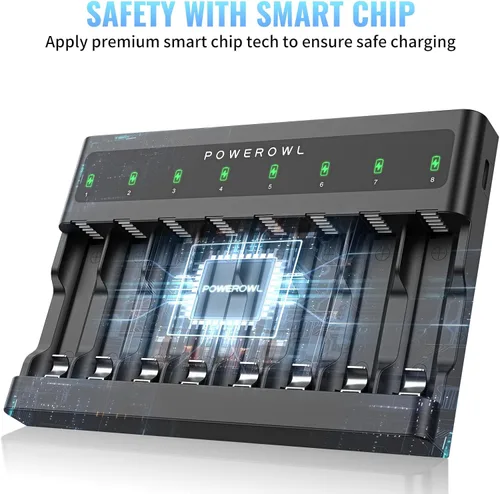 Vista 7 de POWEROWL Baterías AAA recargables de alta capacidad PRO con cargador de batería AA AAA 8 bahía