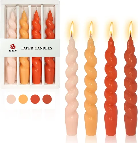Vista 48 de SM101 - Vela cónica roja, velas en espiral de 10 pulgadas, velas largas cónicas sin goteo para cena, mesa de comedor, boda, fiesta, fiesta, Rojo