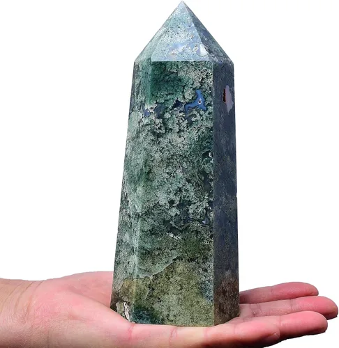 Vista 14 de Torres de cristal de piedra de sangre africana, 6 puntas de cuarzo facetado, obelisco rojo curativo, varita de cristal curativo 0.6-0.8 libras