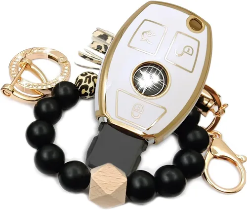 Vista 6 de para funda de llavero Mercedes Benz, compatible con C E S M CLS CLK G Class, accesorios de coche inteligente sin llave con llavero de pulsera