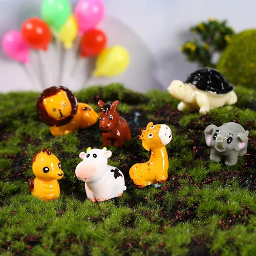 Vista 3 de 50 mini figuras de animales de la selva de safari, de resina, elefante, animales salvajes, accesorios de jardín de hadas, para paisaje de musgo