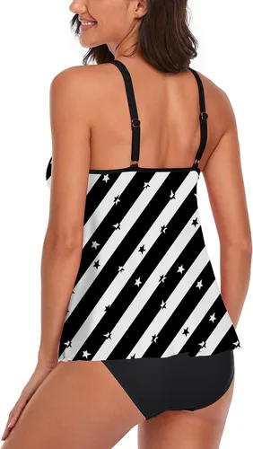 Vista 3 de Omichic Modest Tankini Sets for Womens Swimsuits 2 Piece Athletic Bathing Suits Flowy Tank Top with Mid-Waist Bikini Bottom