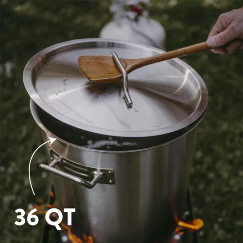 Vista 5 de GasOne Olla de acero inoxidable con cesta, olla de 36 cuartos de galón con tapa y parte inferior reforzada, olla de cocina resistente para freír