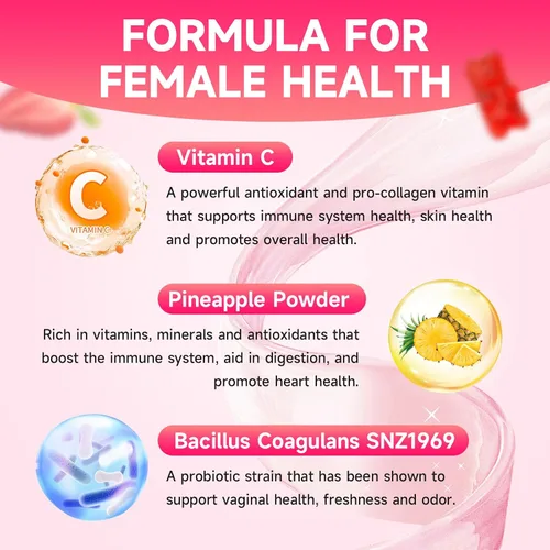 Vista 3 de Gomitas de equilibrio femenino para mujer, gomitas premium de equilibrio femenino que apoyan el equilibrio del pH y la salud vaginal, veganas, sin