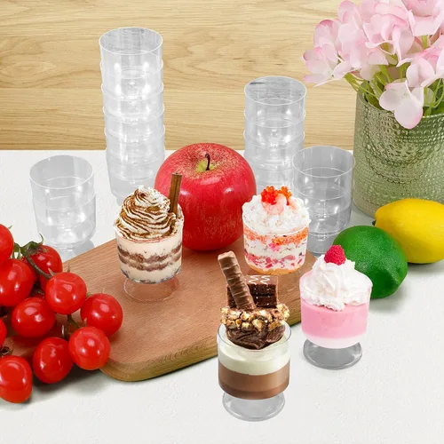 Vista 6 de Mini vasos de postre de 2 onzas, paquete de 80 copas de vino de plástico transparente, vasos desechables para fiestas, bodas, cumpleaños