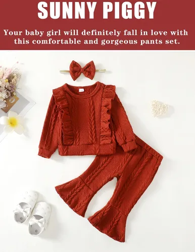 Vista 3 de SUNNY PIGGY Baby Girl Clothes Toddler Girl Outfits Ruffle Infant Baby Girl Fall Winter Clothing Flared Pants Set