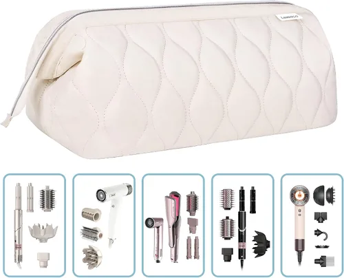 Vista 8 de Lexeeco Dyson Airwrap Travel Case for Shark Flex Style Fusion Hair Dryer Beige