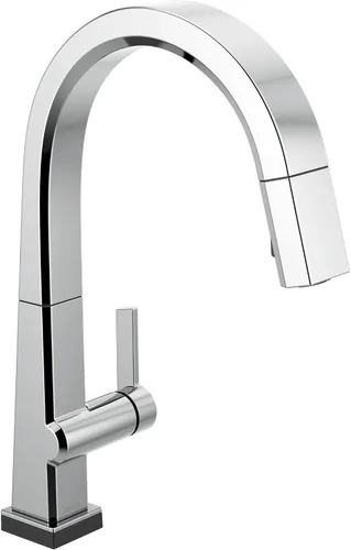 Vista 9 de Delta Grifo de cocina pivotal de níquel cepillado, grifos de cocina con rociador extraíble, grifo de fregadero de cocina, grifo para fregadero