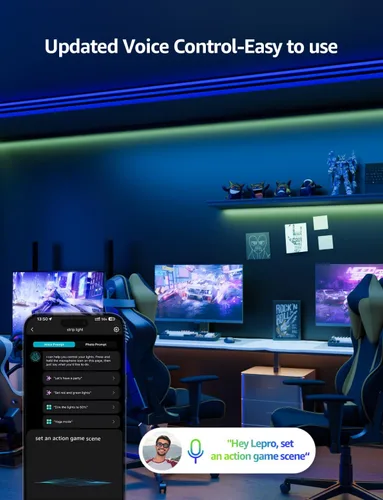 Vista 3 de Lepro SE1 AI - Tira de luces LED inteligentes – Tiras de luz RGB que cambian de color de 16.4 pies con control de aplicación, iluminación generada
