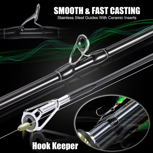 Vista 3 de Sougayilang Baitcaster Combo, Cañas de Pescar de Casting de Grafito de 2 Piezas 30Ton+24Ton, Mango SuperPolymer, Portacebo Estilo "S" con Carrete