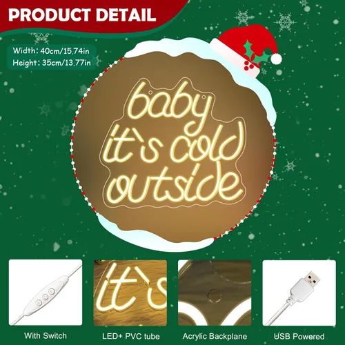 Vista 5 de Looklight Letrero de neón de Navidad "Baby It's Cold Outside" para decoración de pared, luces LED para bar, fiesta, habitación, tienda, ventana