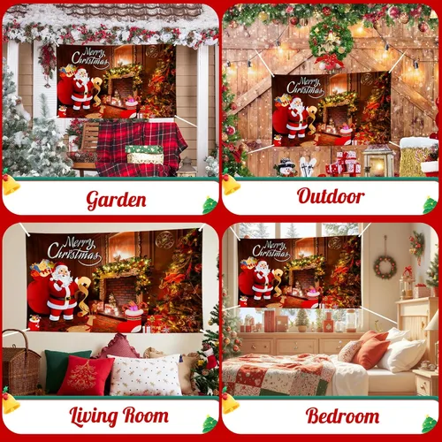 Vista 5 de Hianjoo Cartel de pared de Feliz Navidad de 71 x 43 pulgadas, pancarta grande de fondo de Navidad con ojales, impresión digital vívida, decoración