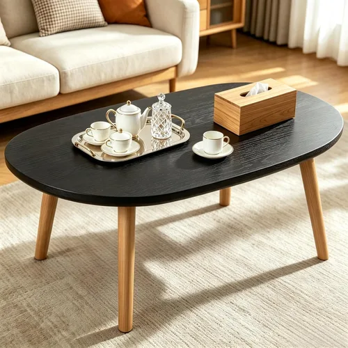 Vista 34 de Mesa de Centro, Mesas de Centro Pequeñas de 23.6", Mesas de Centro Redondas Negras para Sala de Estar, Mesa de Piso para Sentarse en el Suelo, Mesa