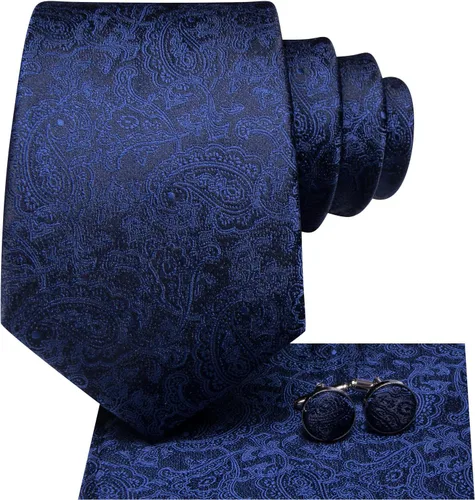 Vista 43 de Hi-Tie Corbatas de seda para hombre, diseño de cachemira a rayas, con bolsillo, gemelos cuadrados, conjunto formal de negocios