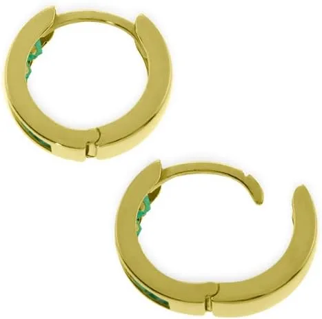 Vista 3 de Galaxy Gold GG Pendientes de aro de oro macizo de 14 quilates con esmeraldas