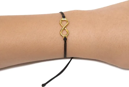 Vista 4 de Pulsera de amistad con dije de infinito dorado con hilo negro y tarjeta de mensaje, regalo de joyería perfecto para amigos y familiares, cordón