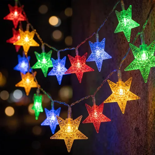 Vista 8 de ITICdecor Cadena de luces de estrellas 15 pies 30 luces LED de hadas, luces de Navidad a batería, luces parpadeantes para interiores y exteriores