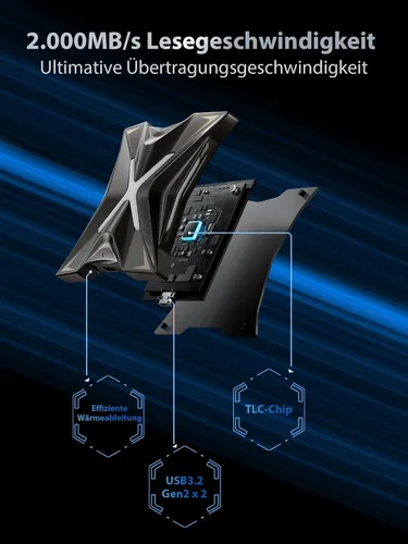 Vista 2 de MOVE SPEED RX20M SSD externo magnético 2TB - 2,000MB/s velocidad Lightning, USB-C, USB 3.2 Gen 2x2, unidad de estado sólido portátil para PS5