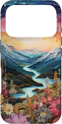 Vista 30 de Boho Chic Floral Moon Mountain Landscape Cute Pastel Design Case for iPhone 17