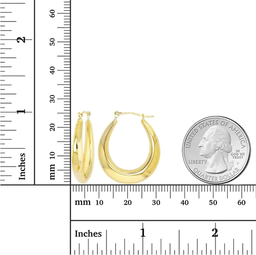 Vista 3 de Aretes de aro ovalados de oro amarillo de 14 quilates con cierre con bisagras, varios tamaños y diseños, aros de oro amarillo Aretes de oro macizo