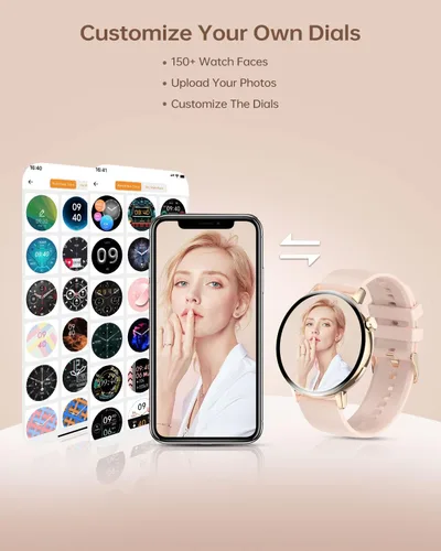 Vista 3 de Reloj inteligente para mujer con llamada Bluetooth, reloj de fitness personalizable, rastreador de actividad y relojes inteligentes para teléfonos