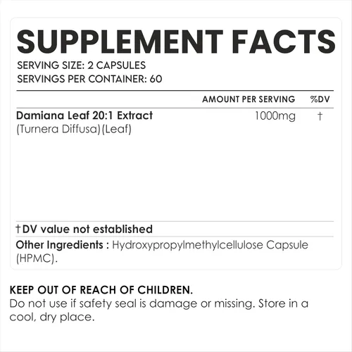 Vista 2 de AMALTH Cápsulas de extracto de hoja de damiana 1000 mg Suplemento de hierbas de té de Damiana Cápsulas Turnera Diffusa Extracto de té de hoja