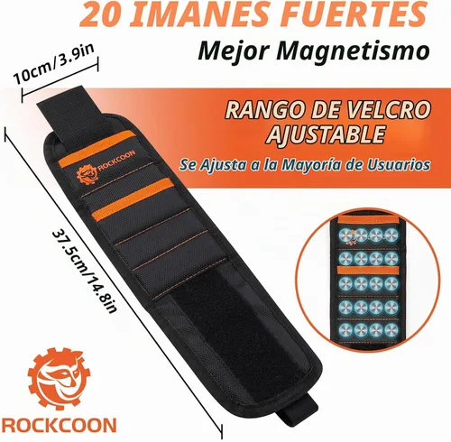 Vista 3 de Pulsera de herramienta de 20 imanes para sujetar tornillos, clavos y brocas, cómoda y resistente, gran idea de regalo para marido, papá, manitas