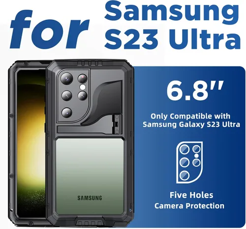 Vista 2 de Mitywah Funda impermeable para Samsung Galaxy S23 Ultra, funda de metal resistente, carcasa de cuerpo completo a prueba de golpes con protector