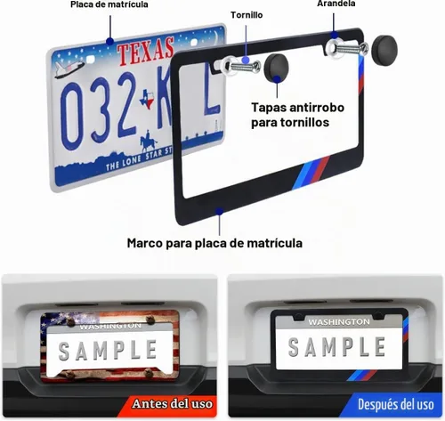 Vista 2 de 2 piezas de marcos de matrícula mate para BMW, de aleación de aluminio, con cubierta de placa de 3 colores, se ajusta a todas las matrículas de BMW