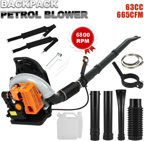 Vista 5 de Soplador de hojas de mochila, 63CC 665 CFM 3HP Motor de 2 tiempos soplador de hojas de gas, soplador de hojas de gas de alta resistencia, soplador
