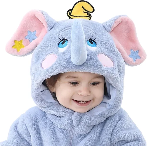 Vista 2 de Lizxun Disfraz de animal para bebés, niños y niñas, mullido, cálido, con capucha, manga larga, caricatura, animal, mameluco de felpa para otoño e