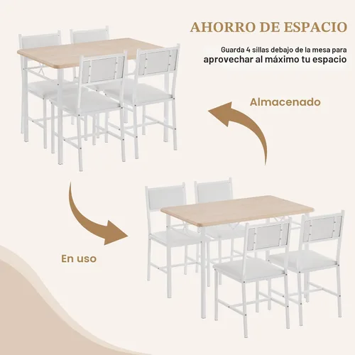 Vista 5 de VECELO Juego de mesa de comedor para 4 personas con sillas, mesa de cocina de 5 piezas y sillas acolchadas tapizadas para espacios pequeños, blanco