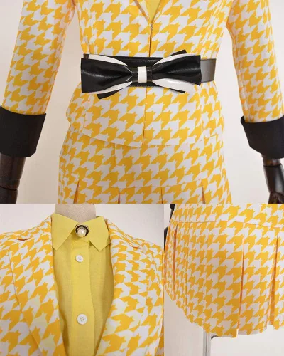Vista 5 de Cosplay.fm Disfraz de cosplay Vinrtage para mujer, uniforme amarillo