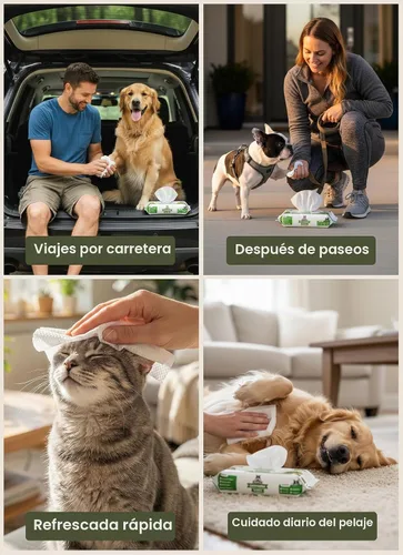 Vista 4 de Toallitas de aseo para perros de Pogi – Toallitas hipoalergénicas para mascotas para patas, cuerpo y trasero – Limpieza e hidratación, aroma a té