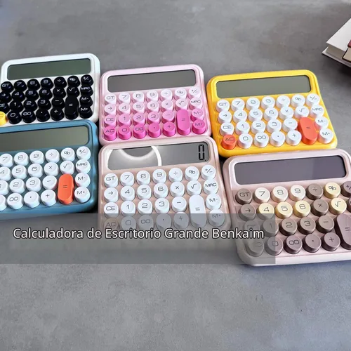 Vista 6 de Calculadoras Benkaim - Calculadora de escritorio, calculadora estándar básica, pantalla LCD grande de 12 dígitos, botón grande para uso escolar Beige