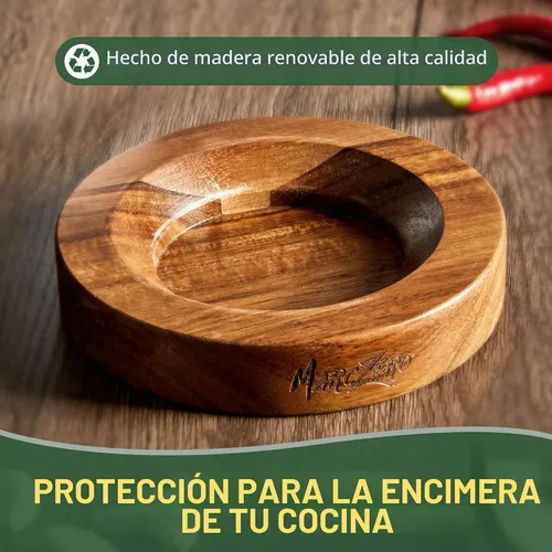 Vista 6 de MarcZero Juego de mortero y pilón grande de 15 cm con base de madera antiarañazos, mortero y pilón resistentes hechos de mármol natural (blanco)