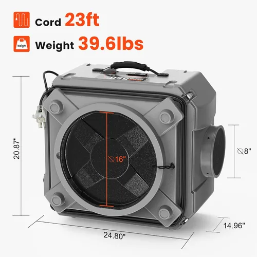Vista 6 de Abestorm Limpiador de Aire, Máquina de Aire Negativo con Filtración de 3 Etapas y Entrada de Aire de 16 Pulgadas para Purificador de Aire Doméstico