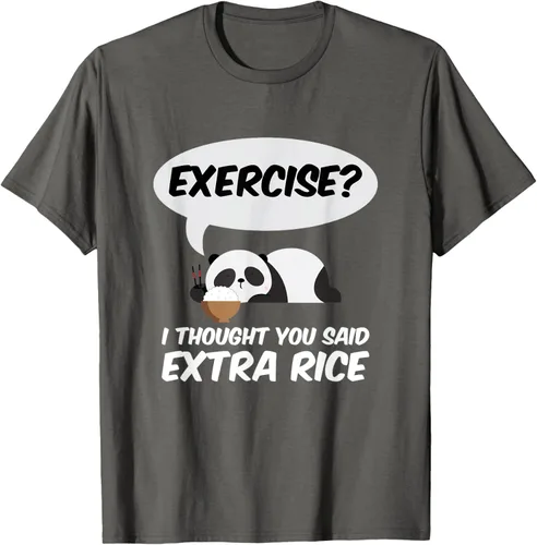 Vista 110 de ¿Ejercicio? I Thought You Said Extra Rice Panda Gift T-Shirt, Negro, S