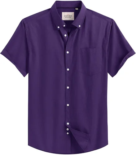 Vista 9 de Alimens & Gentle - Camisa de manga corta Oxford para hombre con ajuste regular, cuello abotonado y bolsillo