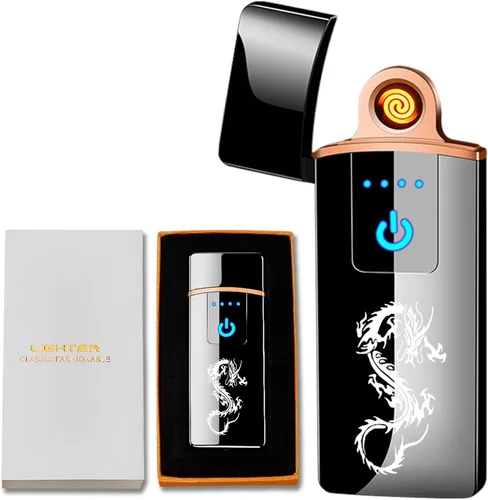 Vista 8 de Encendedor electrónico, resistente al viento, recargable por USB, de bobina delgada, con sensor de huellas dactilares inteligente, encendido de Negro