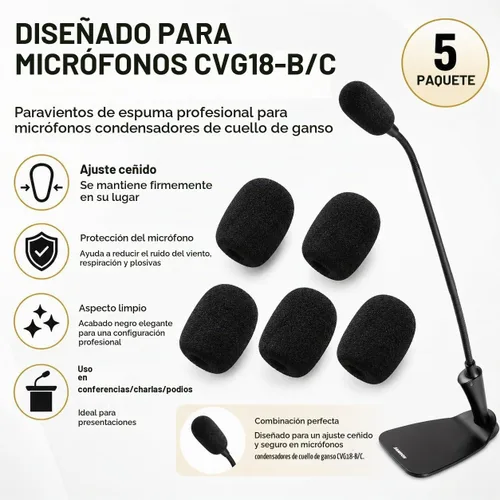 Vista 6 de Paquete de 5 parabrisas de espuma profesional para Shure CVG18-B/C, filtro de micrófono de grado de estudio para micrófonos de condensador de cuello