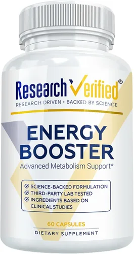 Vista 9 de Research Verified Energy Booster - 180 Cápsulas - Sin cafeína - Vitaminas B y adaptógenos - Suministro para 3 meses
