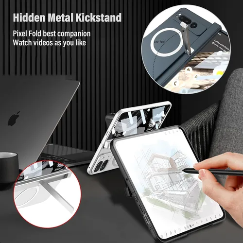 Vista 3 de Funda de teléfono para Google Pixel 9 Pro Fold compatible con cargador inalámbrico MagSafe con protector de pantalla, protección de bisagra, soporte